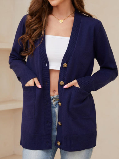 Pocketed Button Up Long Sleeve Cardigan CaRaUaNa Fashion