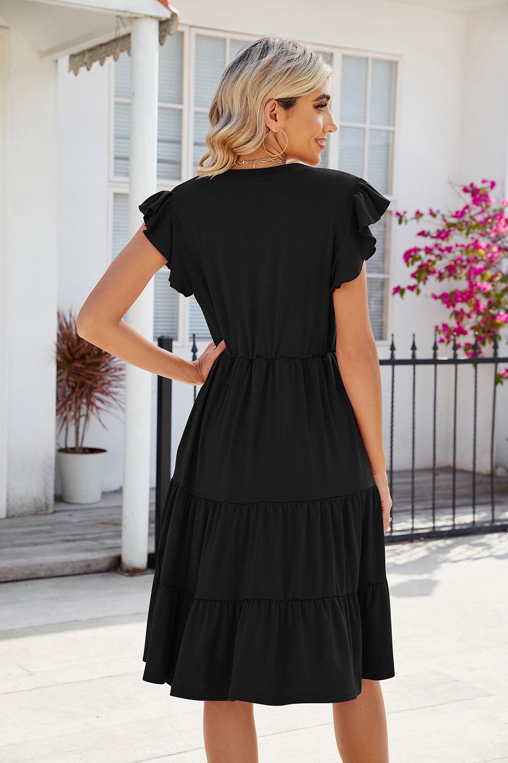 Ruched Notched Cap Sleeve Dress Carauana Store