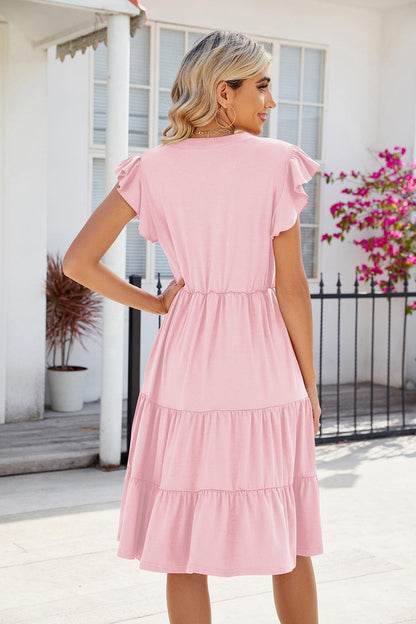 Ruched Notched Cap Sleeve Dress Carauana Store