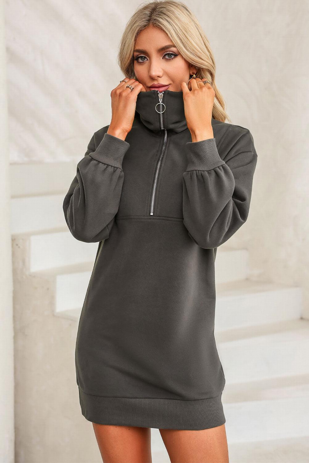 Half Zip Dropped Shoulder Mini Sweatshirt Dress Carauana Store