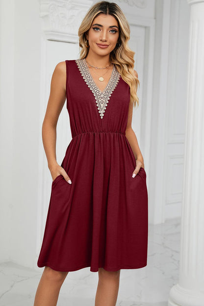 Pocketed V-Neck Wide Strap Dress Carauana Store