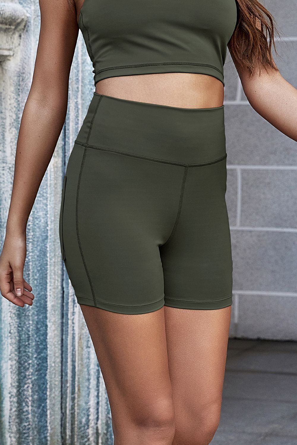 Exposed Seam Decorative Button Yoga Shorts Carauana Store