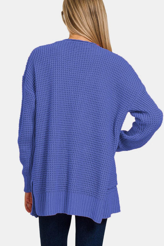Zenana Waffle Open Front Sweater Cardigan Carauana Store