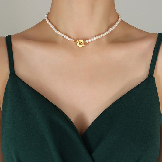 Titanium Steel Pearl Flower Necklace Carauana Store