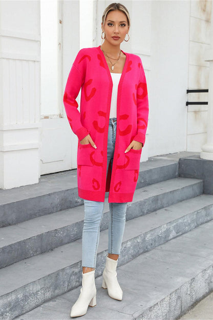 Angel Wings Printed Long Sleeve Cardigan with Pockets Carauana Store