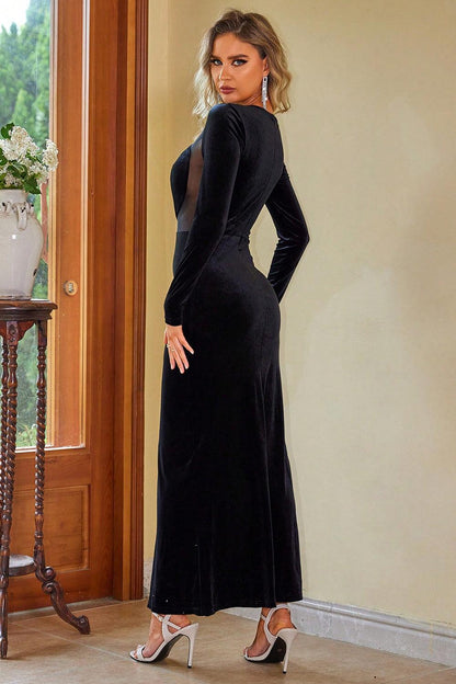 Sheer Mesh Long Sleeve Slit Dress Carauana Store