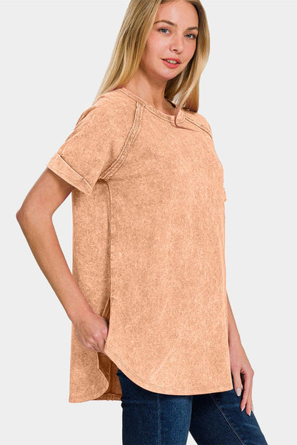 Zenana Heathered Round Neck Short Sleeve Top Carauana Store
