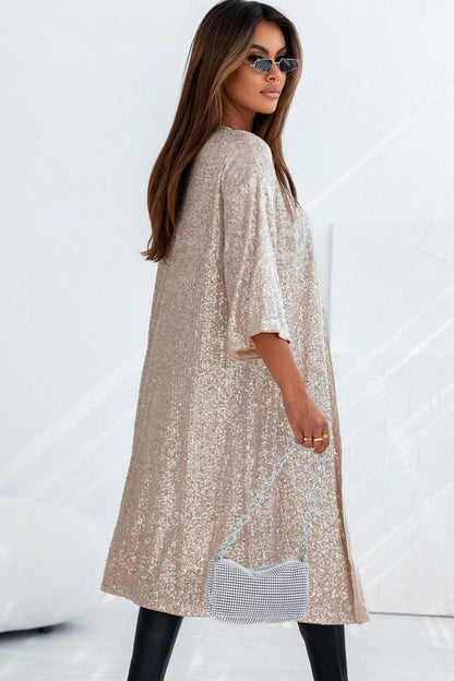 Sequin Open Front Duster Cardigan CaRaUaNa Fashion
