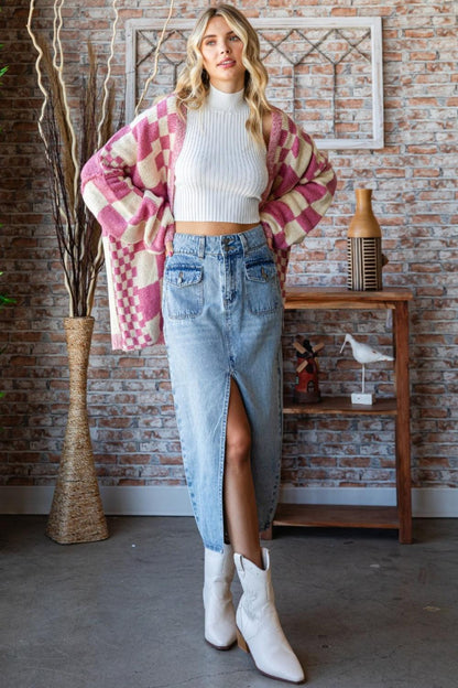 Veveret Slit Mid Rise Waist Denim Skirt Carauana Store