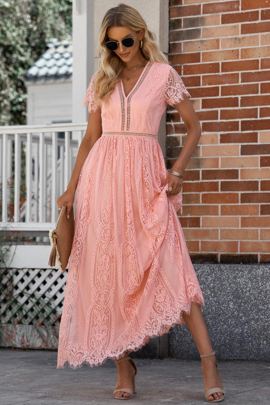 Scalloped Trim Lace Plunge Dress Carauana Store