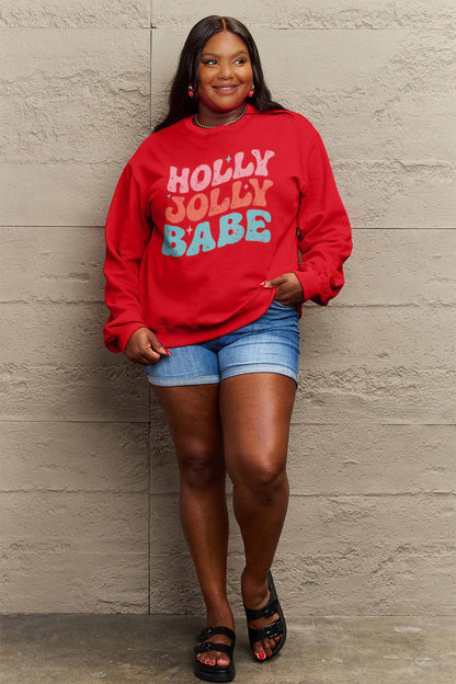 Simply Love Full Size HOLLY JOLLY BABE Long Sleeve Sweatshirt Carauana Store