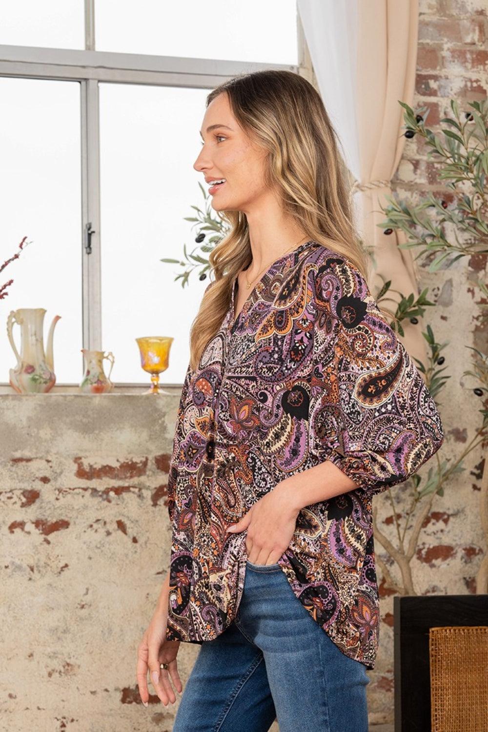 Sew In Love Paisley Print V-Neck Top Carauana Store
