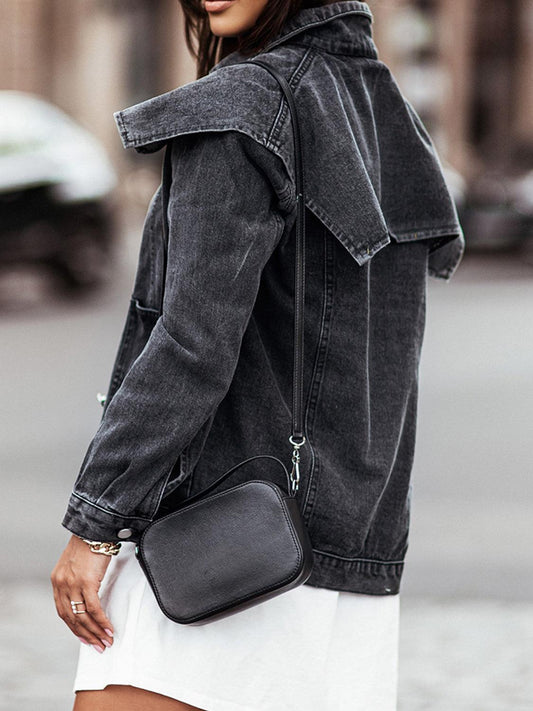 Collared Neck Button Down Denim Jacket Carauana Store