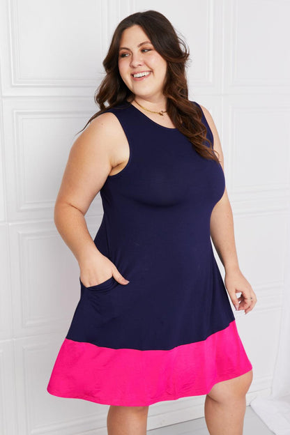 Yelete Full Size Two-Tone Sleeveless Mini Dress with Pockets Carauana Store