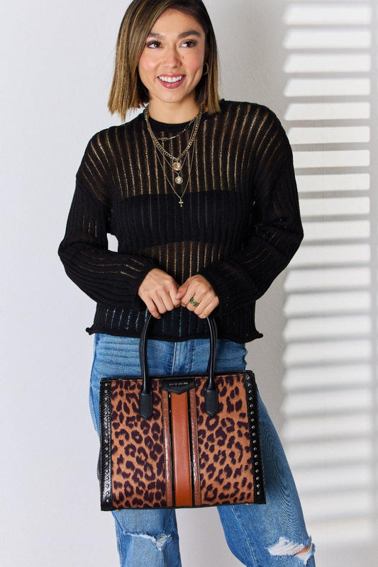 David Jones Leopard Contrast Rivet Handbag Carauana Store
