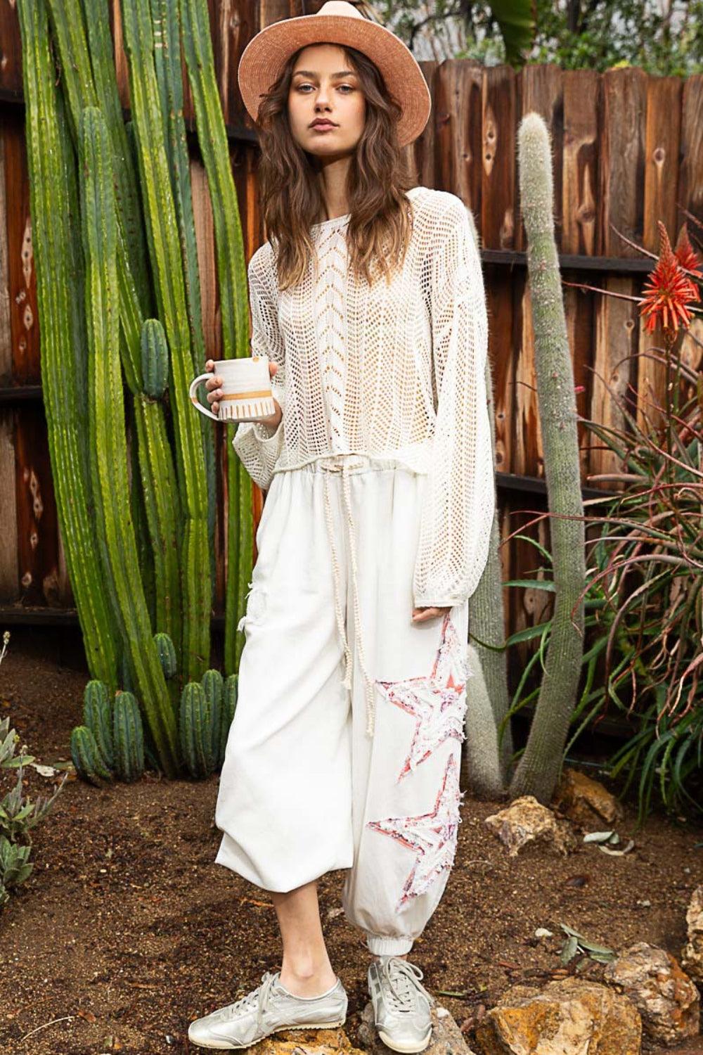 POL Openwork Balloon Sleeve Knit Cover Up Carauana Store