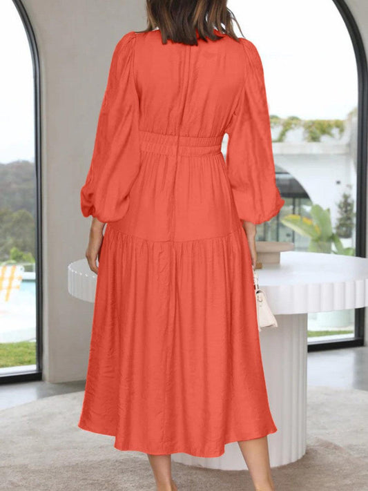 Deep V-Neck Balloon Sleeve Plain Maxi Dress Carauana Store