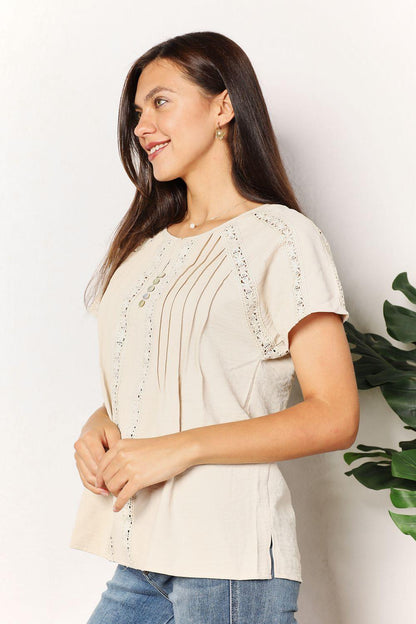 Double Take Crochet Buttoned Short Sleeves Top Carauana Store