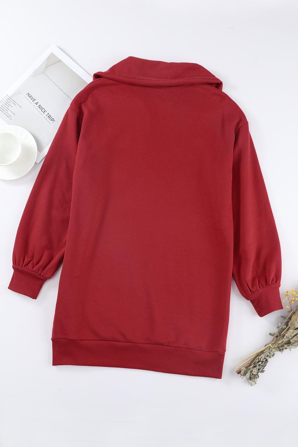 Half Zip Dropped Shoulder Mini Sweatshirt Dress Carauana Store