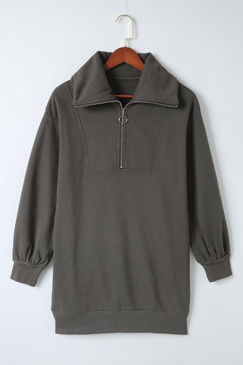 Half Zip Dropped Shoulder Mini Sweatshirt Dress Carauana Store