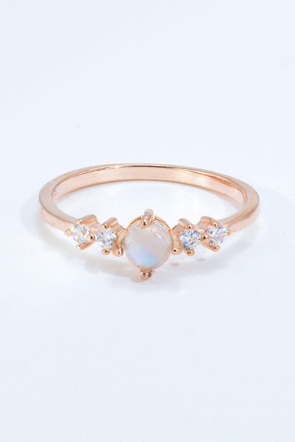 Natural Moonstone and Zircon 18K Rose Gold-Plated Ring Carauana Store