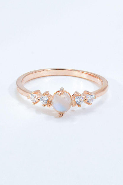 Natural Moonstone and Zircon 18K Rose Gold-Plated Ring Carauana Store