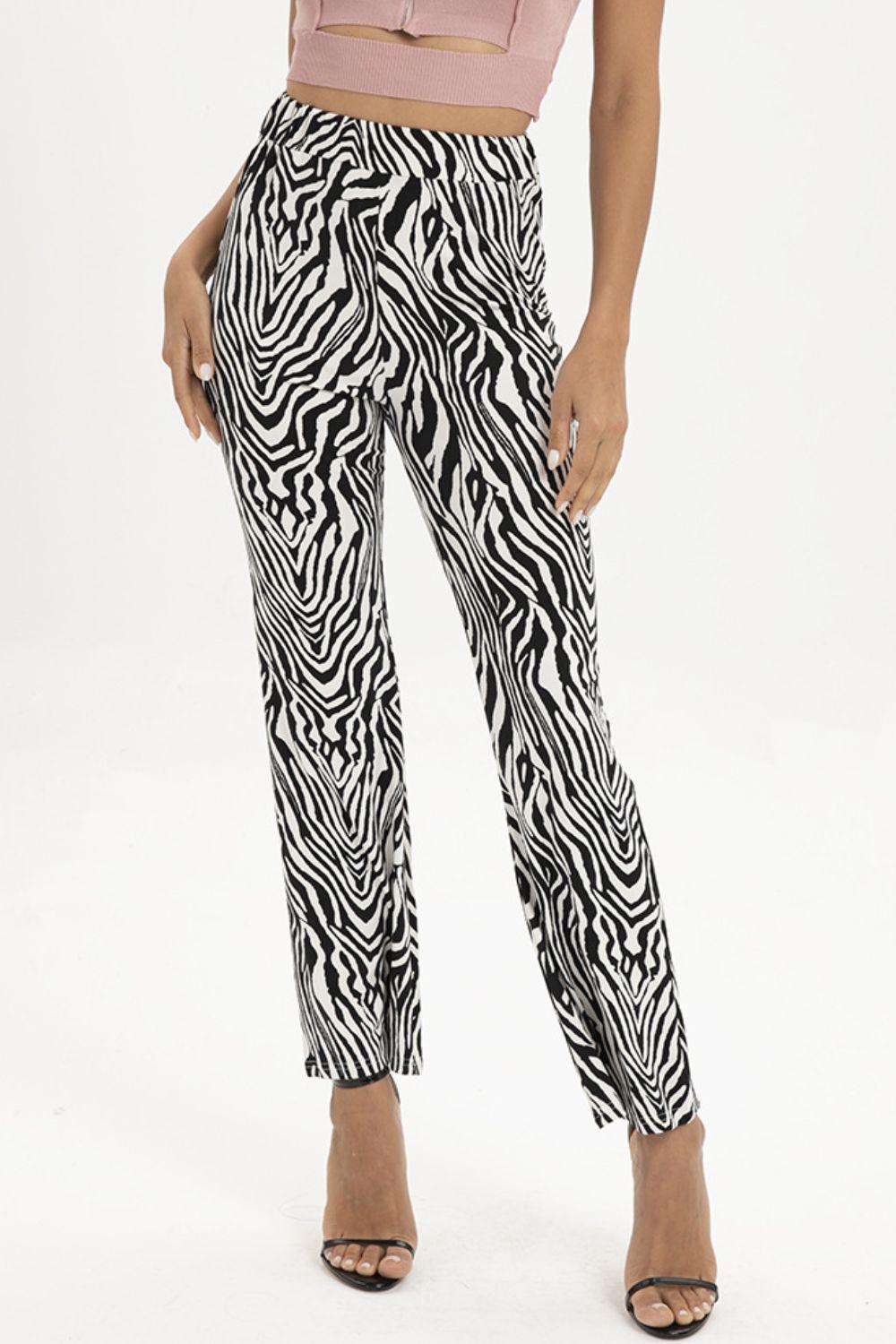 Zebra Print Straight Leg Pants CaRaUaNa Fashion