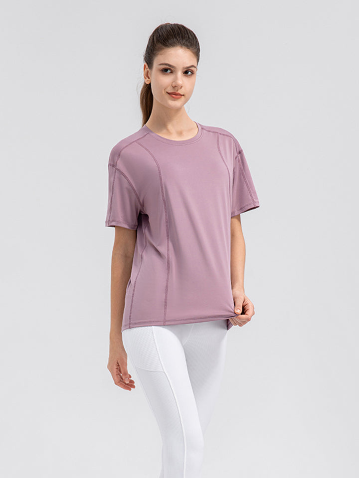 Round Neck Short Sleeve Active Top Carauana Store