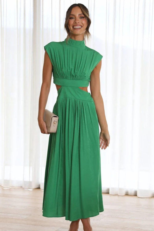 Cutout Mock Neck Sleeveless Ruched Dress Carauana Store