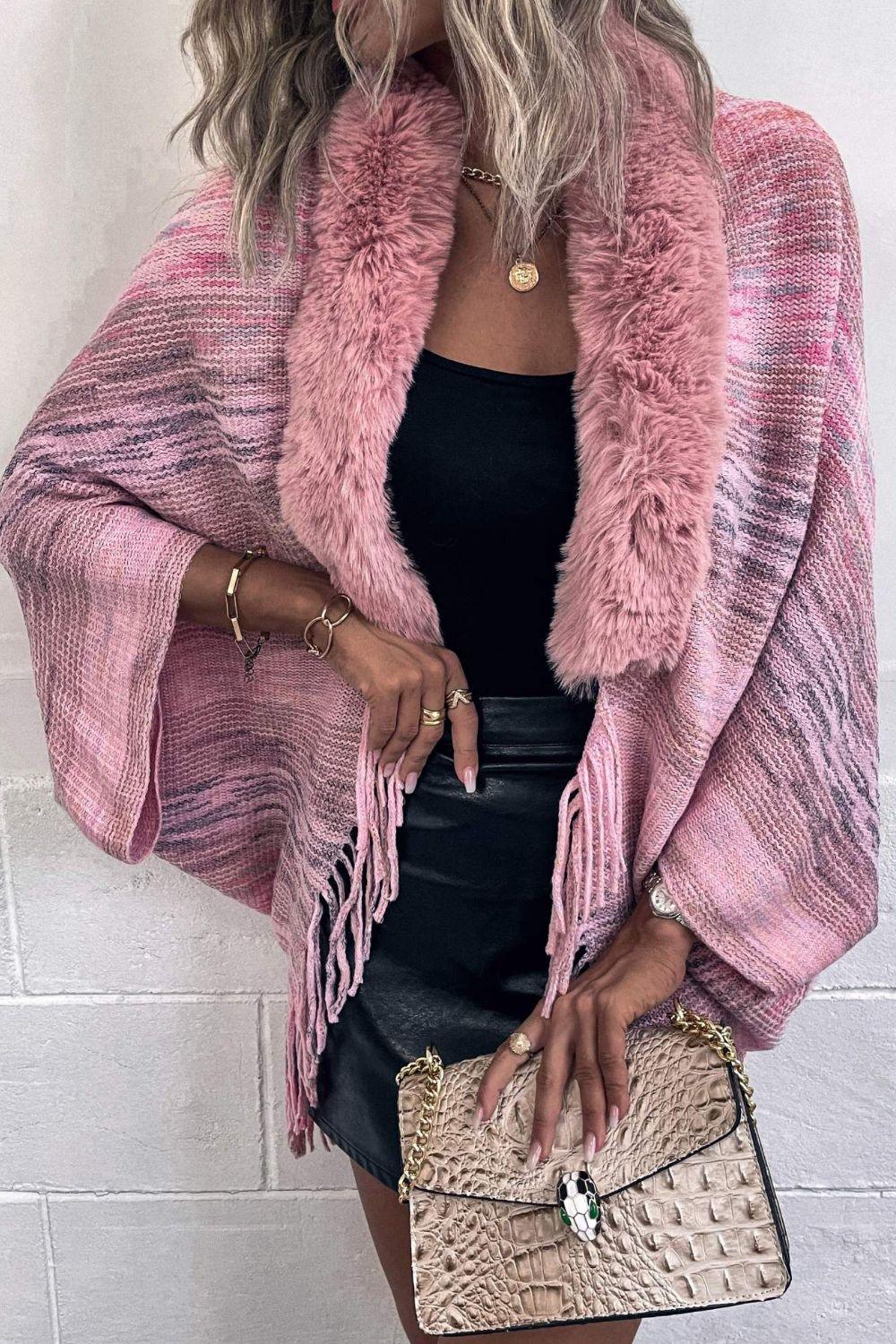 Open Front Fringe Hem Poncho Carauana Store