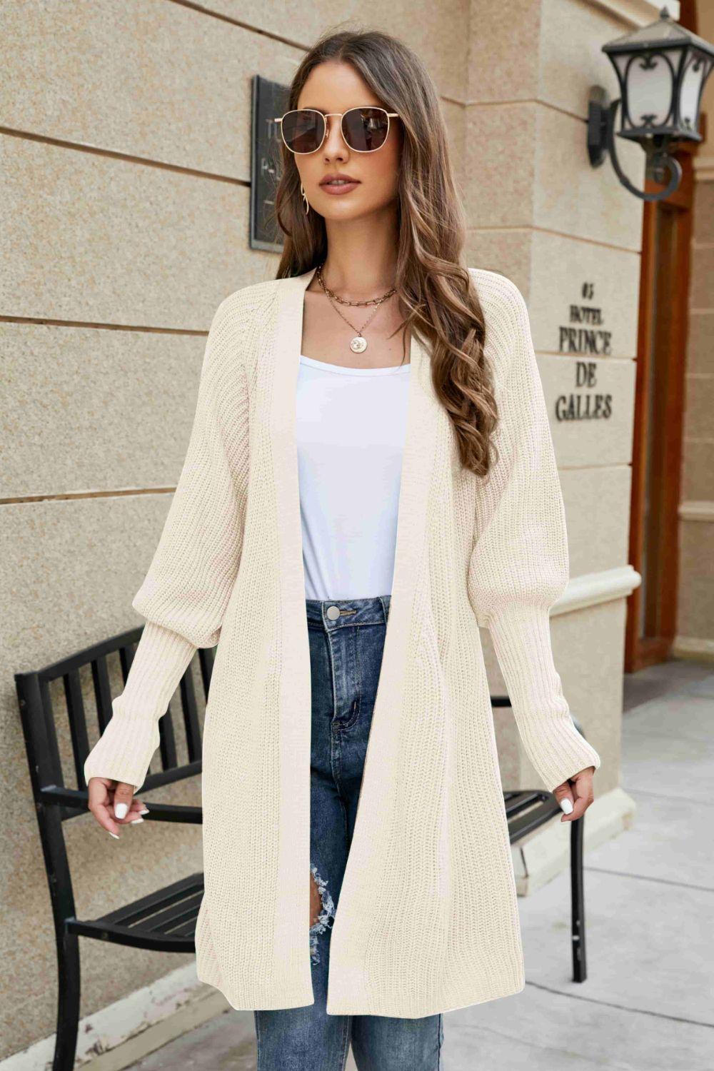 Open Front Lantern Sleeve Cardigan Carauana Store