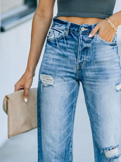 Distressed Straight Leg Jeans Carauana Store