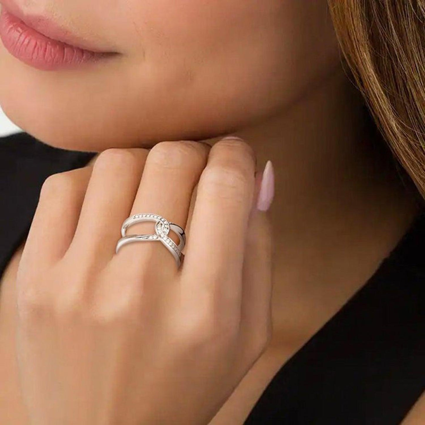 Twisted Inlaid Zircon Double-layered Ring Carauana Store
