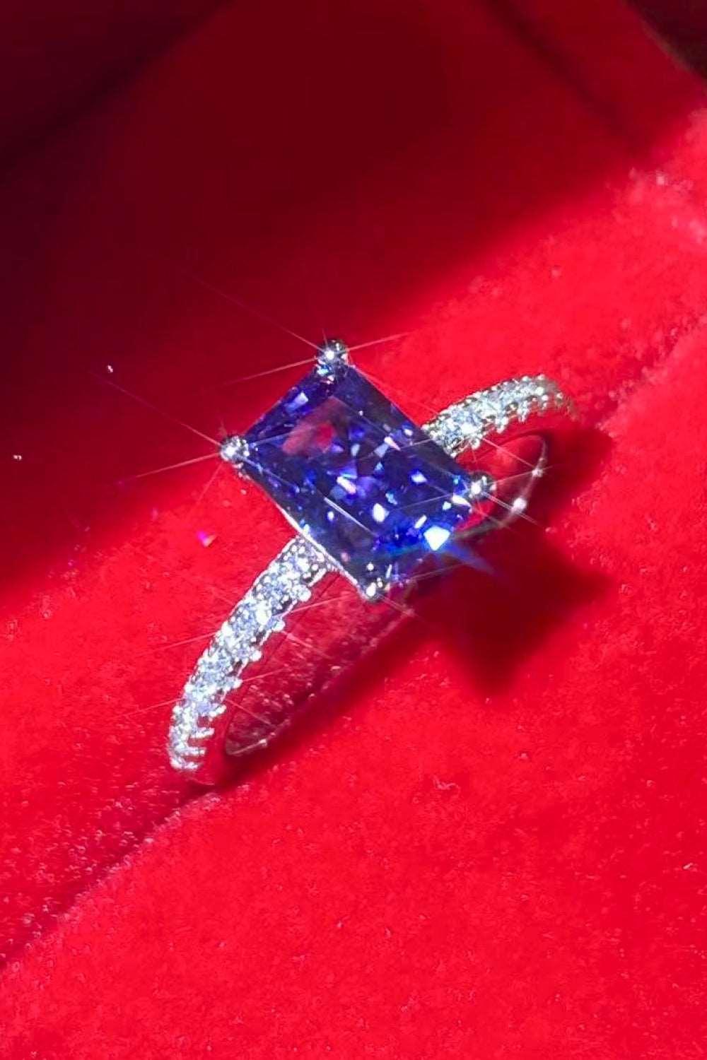 1 Carat Moissanite 925 Sterling Silver Rectangle Ring in Blue Carauana Store