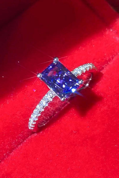 1 Carat Moissanite 925 Sterling Silver Rectangle Ring in Blue Carauana Store