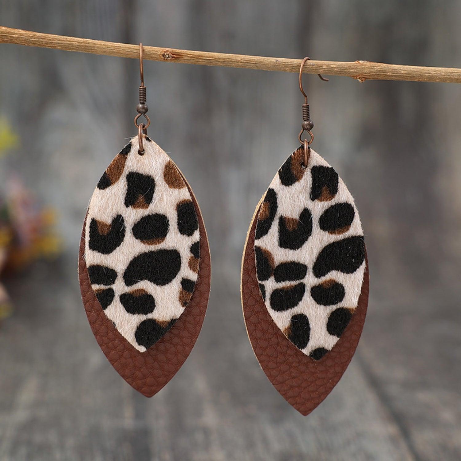 Leaf Shape Leather Dangle Earrings Carauana Store