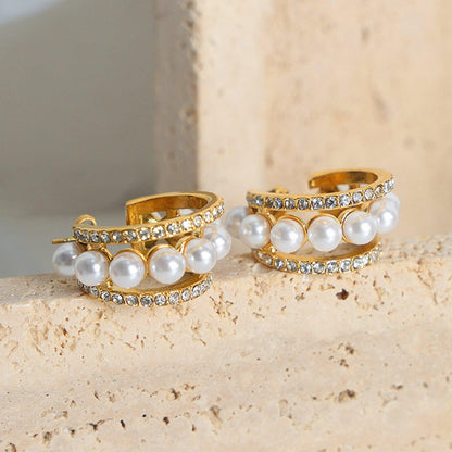 Pearl Titanium Steel C-Hoop Earrings Carauana Store