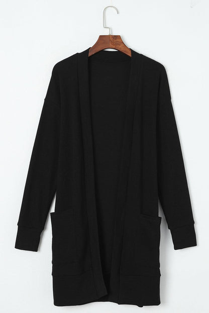 Pocketed Open Front Long Sleeve Cardigan Carauana Store