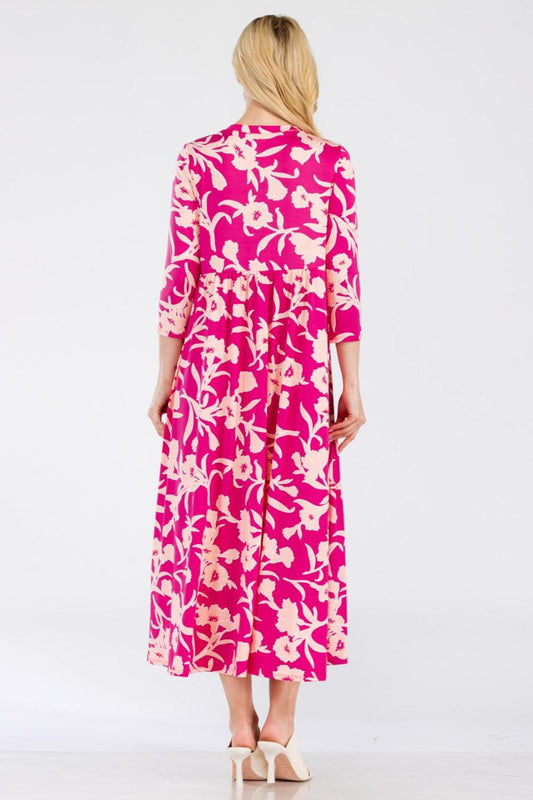 Celeste Full Size Floral Round Neck Ruffle Hem Dress Carauana Store