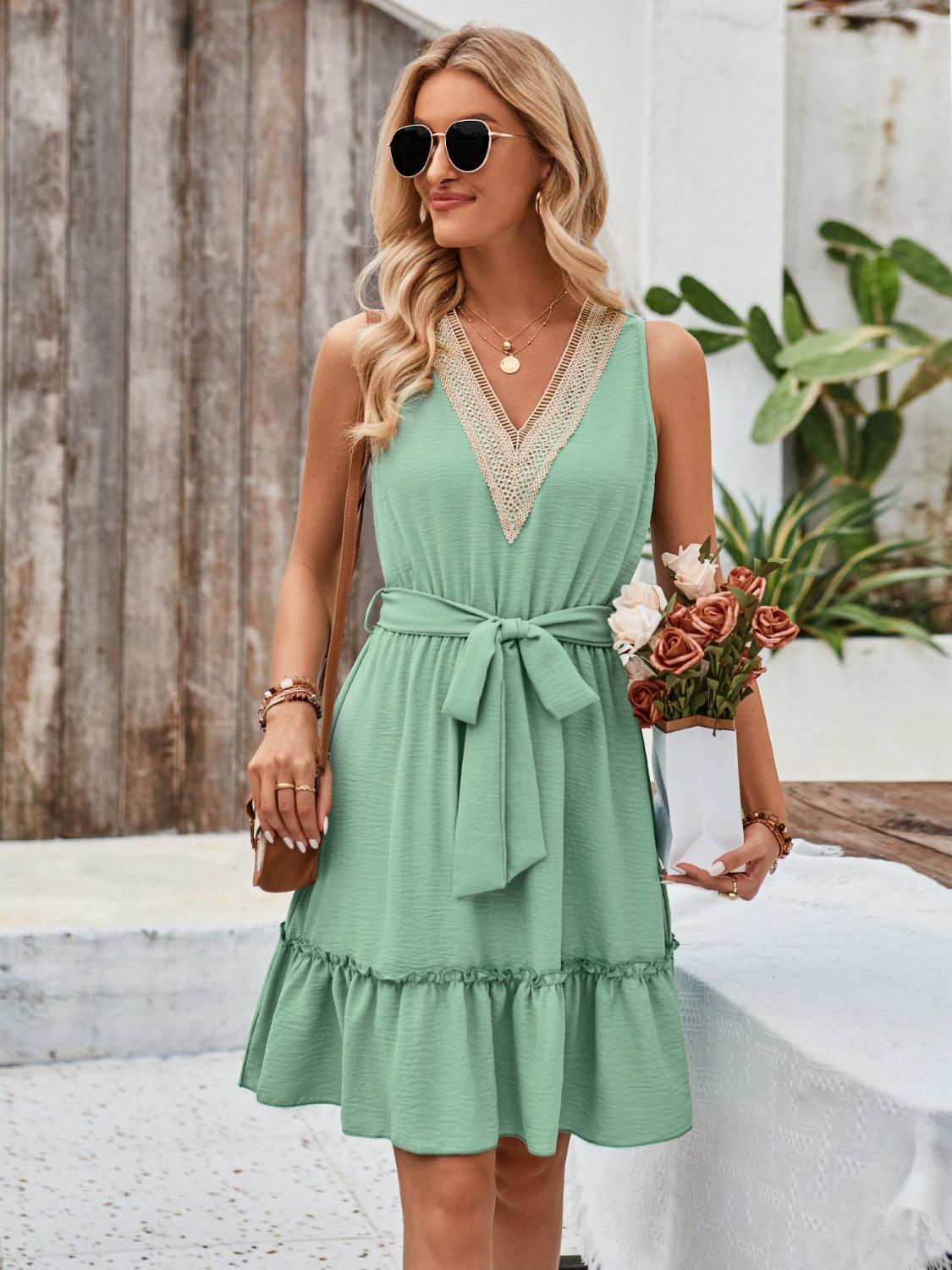 Tied Frill Sleeveless Mini Dress Carauana Store