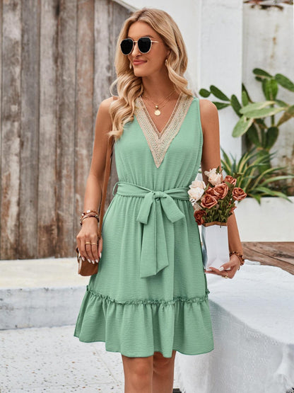Tied Frill Sleeveless Mini Dress Carauana Store