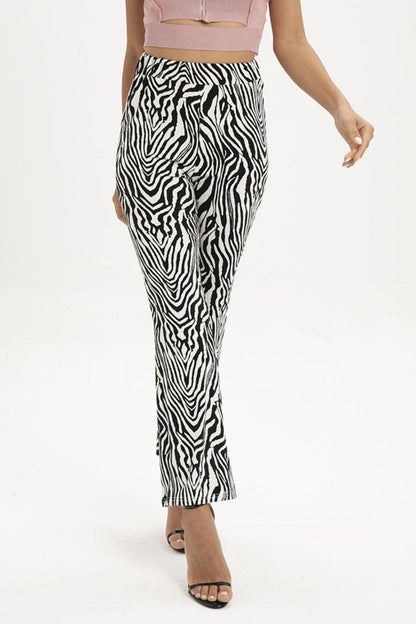 Zebra Print Straight Leg Pants CaRaUaNa Fashion