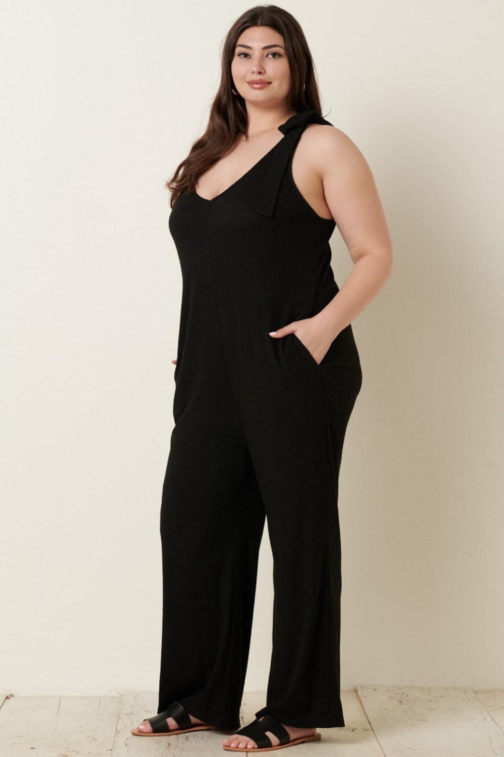 Mittoshop Rib Knit V-Neck Cross Back Jumpsuit Carauana Store