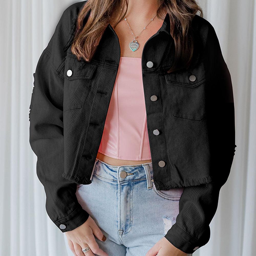 Distressed Raw Hem Dropped Shoulder Denim Jacket CaRaUaNa Fashion