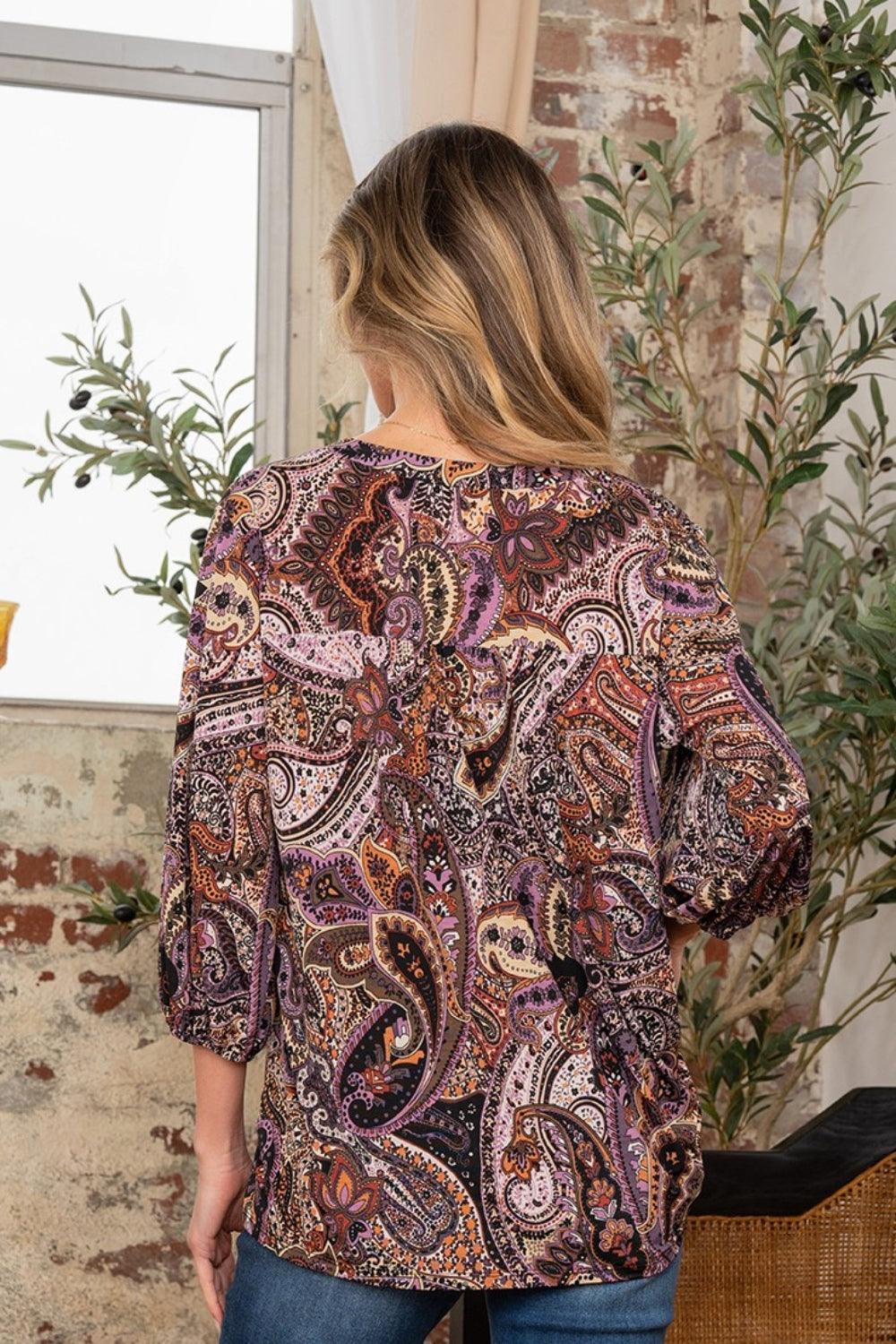 Sew In Love Paisley Print V-Neck Top Carauana Store