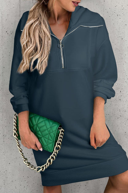 Half Zip Dropped Shoulder Mini Sweatshirt Dress Carauana Store