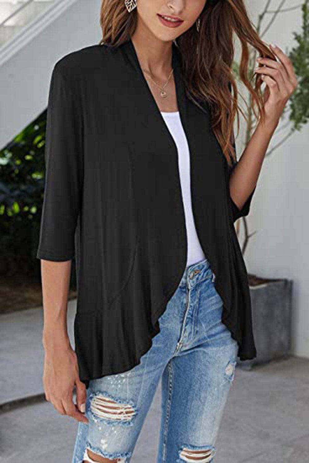 Open Front Three-Quarter Sleeve Cardigan Carauana Store