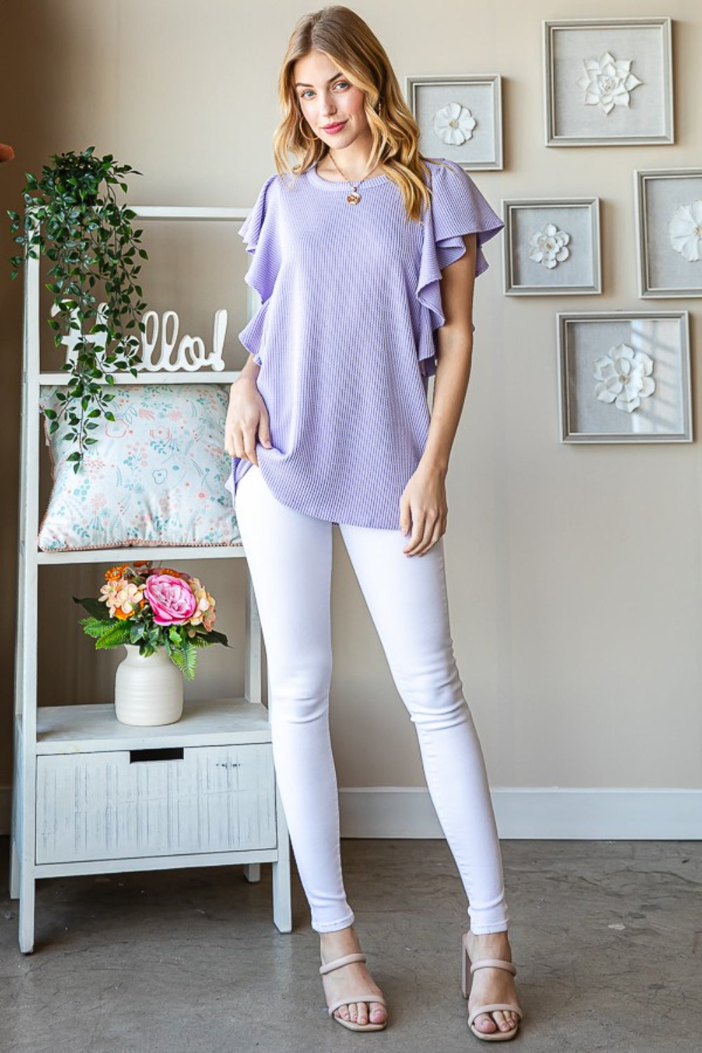 Heimish Full Size Ruffled Sleeve Ribbed Top Carauana Store