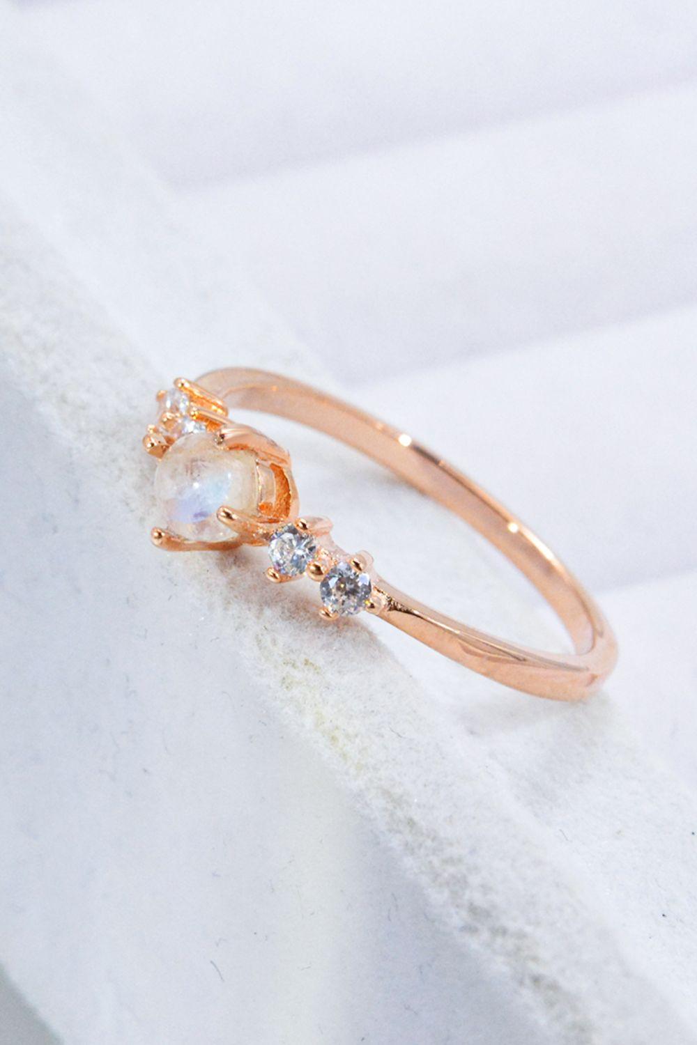 Natural Moonstone and Zircon 18K Rose Gold-Plated Ring Carauana Store