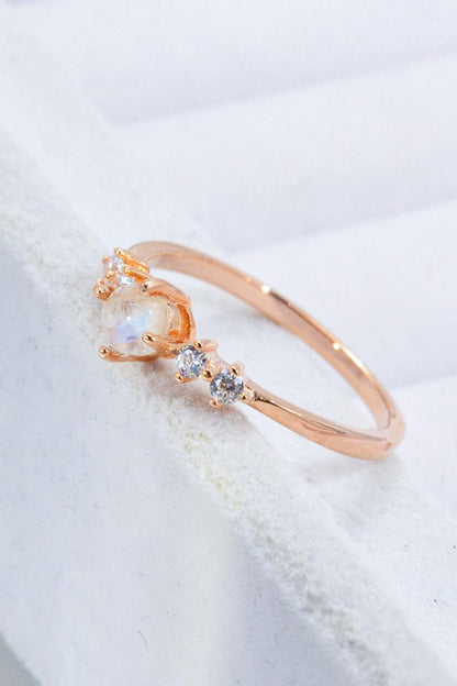Natural Moonstone and Zircon 18K Rose Gold-Plated Ring Carauana Store